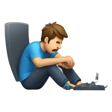 Tired man playing games on computer  sticker