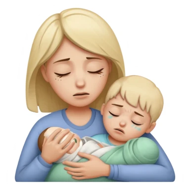 exhausted parent holding a sick child sticker