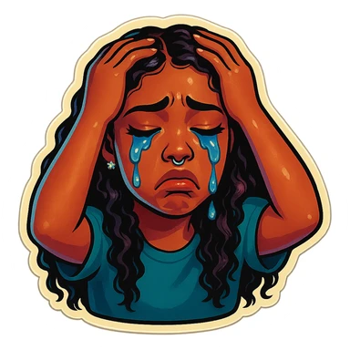 Crying Tears rolling down face 
Mouth Pout
hands on head 
head down
 sticker