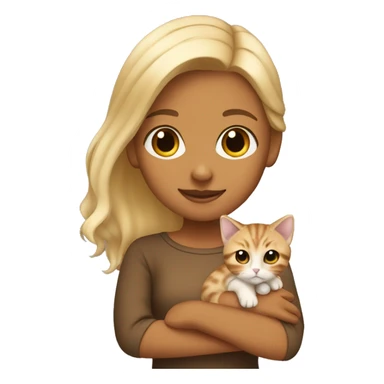 tan girl with blonde hair holding a tortoiseshell kitten  sticker