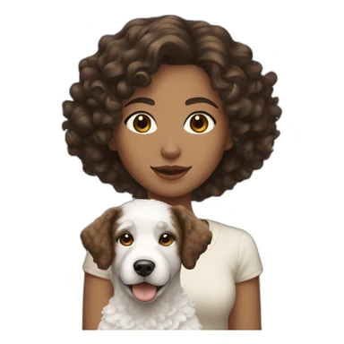 Short Brunette curly hair Girl and White dog sticker