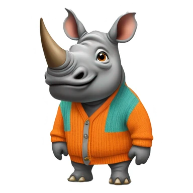 rhino wears orange "GAP" cardigan sticker