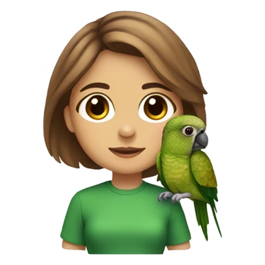 green cheek conure with a girl with brown hair  sticker
