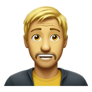 Normal yellow emoji circle face with a finger pulling down the bottom lip of a man with a charismatic face sticker