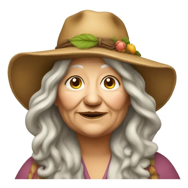 Fat old hippie woman long hair and hat sticker