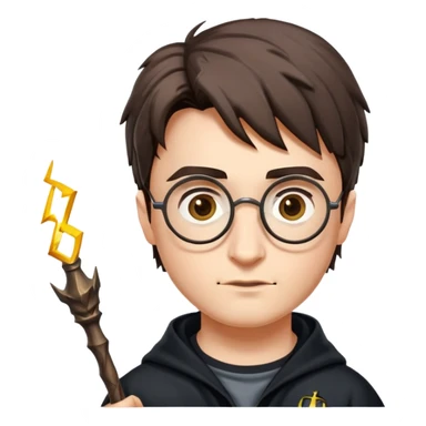 Harry Potter with glasses, lightning scar, and wand sticker