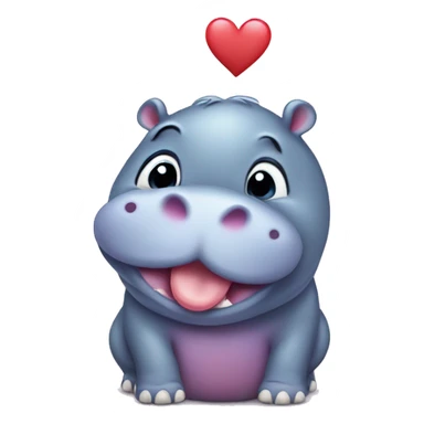 baby hippo giving a kiss to a heart sticker