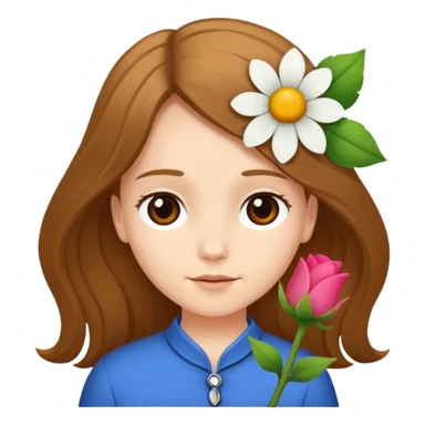 Ein braunhaariges Mädchen (glatte Haare ) mit einen Blume hinter dem ohr lange haare zur Seite kuckend  sticker