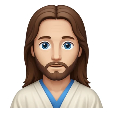 Jesus Christ with Blue eyes, brown long hair, white outfit sticker