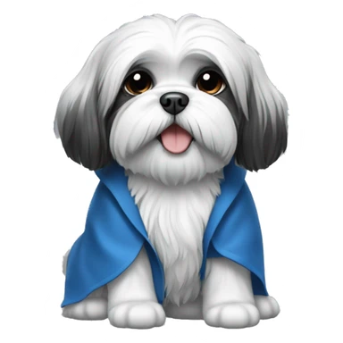 Black and white Lhasa apso dog wearing blue coat  sticker