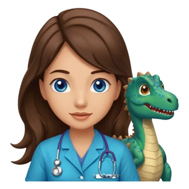 pretty brunette nurse with long hair and blue eyes in dinosaur scrubs sticker