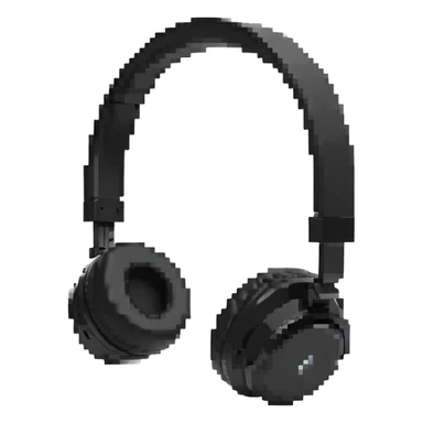 Retro pixel art black wireless headphones with minimal details sticker