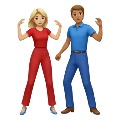 Two people dancing. Man in red shirt and pants with brown hair. Women in blue shirt and pants with blond hair. sticker