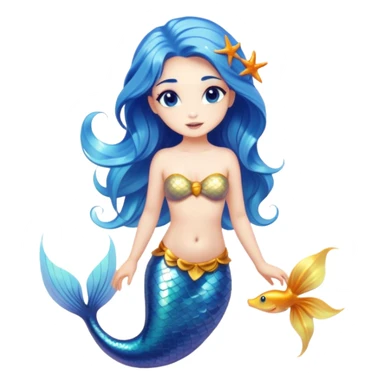 Cinematic Realistic Blue Hair Mermaid Portrait, depicted with lifelike, sun-kissed tanned skin that exudes a warm, radiant glow under gentle underwater lighting. Her intricately detailed, flowing blue hair cascades like a waterfall of ocean hues, framing deep, mesmerizing eyes that capture the vibrant spirit of the sea. Adorned with a shimmering tail and delicate tropical accents, the portrait features an enchanting underwater glow that blends realism with mythic coastal allure. sticker