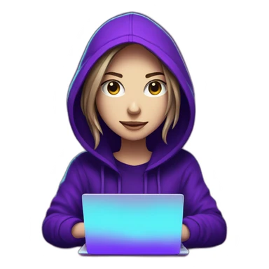  Girl artist behind his laptop with this style : Alan Walker Singer neon glowing bright purple character purple themed character sticker