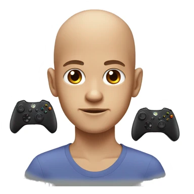Boy with brown eyes, without hair, with gamepad Xbox and jageeister sticker