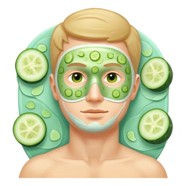 white man with green facial mask and cucumber slices on eyes, relaxing at a spa sticker