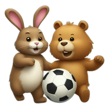 bunny and bear playing soccer sticker