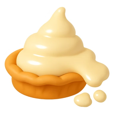 Add an additional cream splat on the right side of the pie, matching the existing style and lighting. Keep the playful 3D emoji style, golden brown crust. sticker