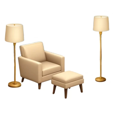 Isometric 3D corner of hotel room with modern floor lamp and modern beige armchair sticker