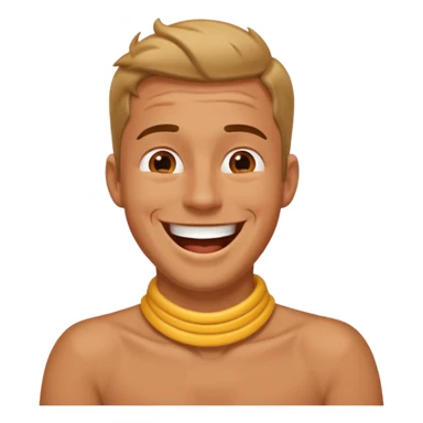 A guy laughing with his hands around his neck sticker