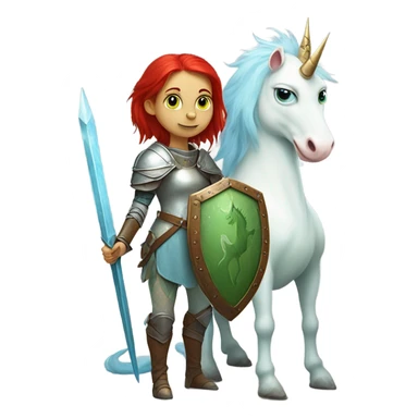 medieval shield: [politically incorrect, (
	{ female, alien, color: light green, hair:red, eyes:cat} ]
	on a 
	[{ unicorn: white, legged:four, mane: light blue }]) sticker