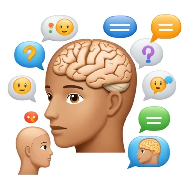 Natural Language Processing, brain with text analysis, speech bubbles with data parsing sticker