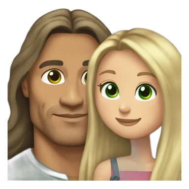 Dwayne Johnson hugging a girl green eyes ans very long dark blond hair sticker