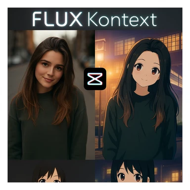 recreate this image and add logo of  text "FLUX Kontext" on top of it sticker