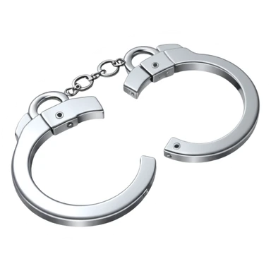 A pair of elegant handcuffs emoji made of silver chrome, smooth rounded design, glossy metallic reflections, luxury fetish aesthetic, minimal iOS emoji style, centered, clean white background sticker