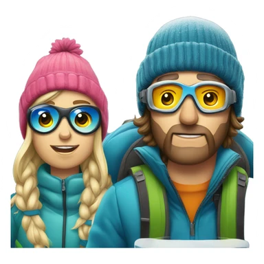 Ski bum Couple with ski goggles and beanie the guy is smoking a cig and the girl is having a beer sticker