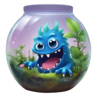 blue monster inside terrarium and galaxy sticker