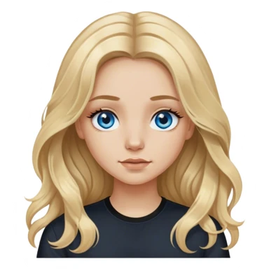 blonde polish girl, long and wavy dirty blonde hair in a middle part, long eyelashes, blue eyes, black shirt  sticker