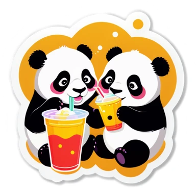 Pandas drinking boba sticker