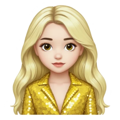 Sabrina Carpenter with long platinum blonde hair, yellow sequin outfit sticker
