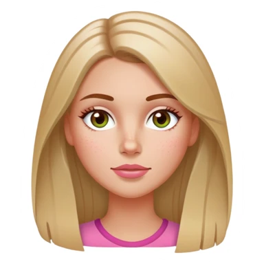 Long hair straight Brunette with blonde highlights in her hair and hazel green eyes  slightly tanned white girl with pink peach lips and rosy red cheeks with a few freckles sticker