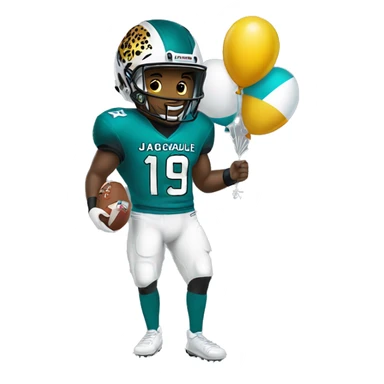 Jacksonville jaguar football player with tan skin holding balloons wearing a jersey and helment sticker