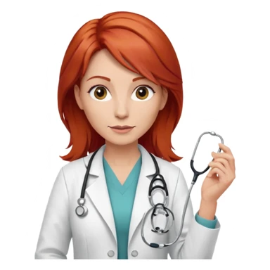 woman 40 ,red hair, rock style, doctor sticker