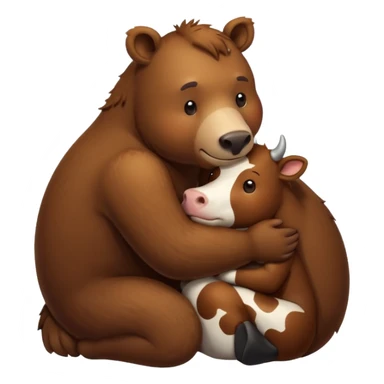 Brown bear hugging a cow sticker