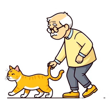 old blind man accidentally ￼stepping on golden cat sticker