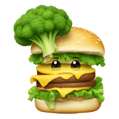 Smiling brocoli eating a hamburger sticker