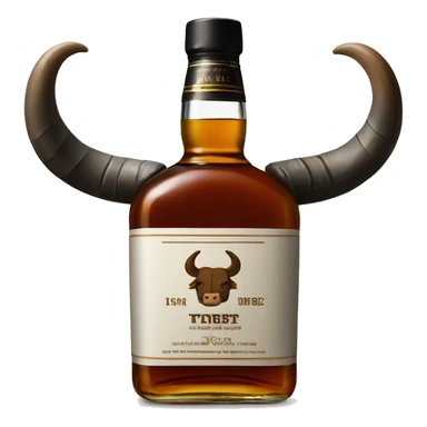 Bottle of whiskey with bull horns￼ sticker