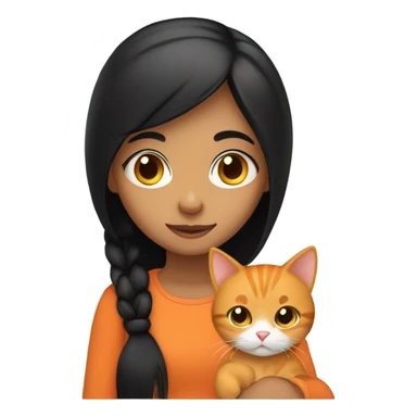 black hair girl with orange cat sticker