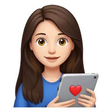 bored brunette  with long hair holding iPad emoji sticker