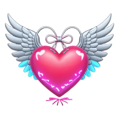 neon heart with a silver bow with heart pattern on the bow, with wings sticker
