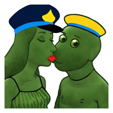 Brown haired girl kissing  a blonde Afro guy sticker