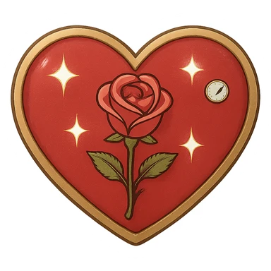 Make the single heart red, pastel red enamel, sparkling gems, gold outline, soft glowing effect, tiny size, with no background, general style. sticker