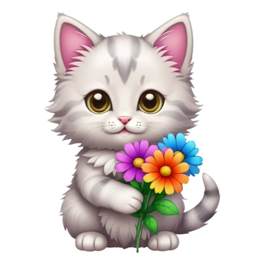 A cute kitten holding flowers sticker