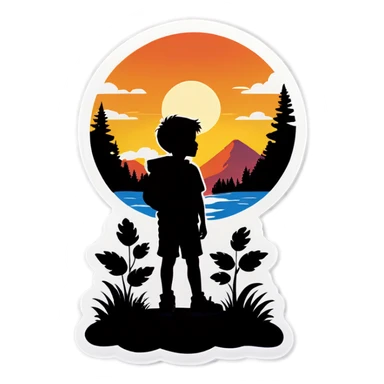 boy in outdoor sunset scene sticker