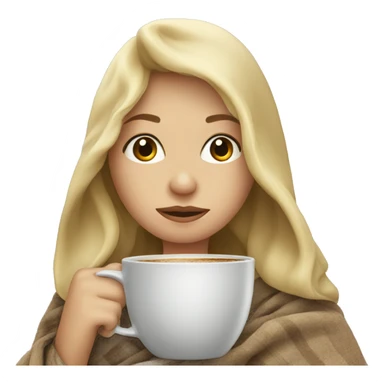 Blonde girl wrapped in blanket drinking coffee sticker